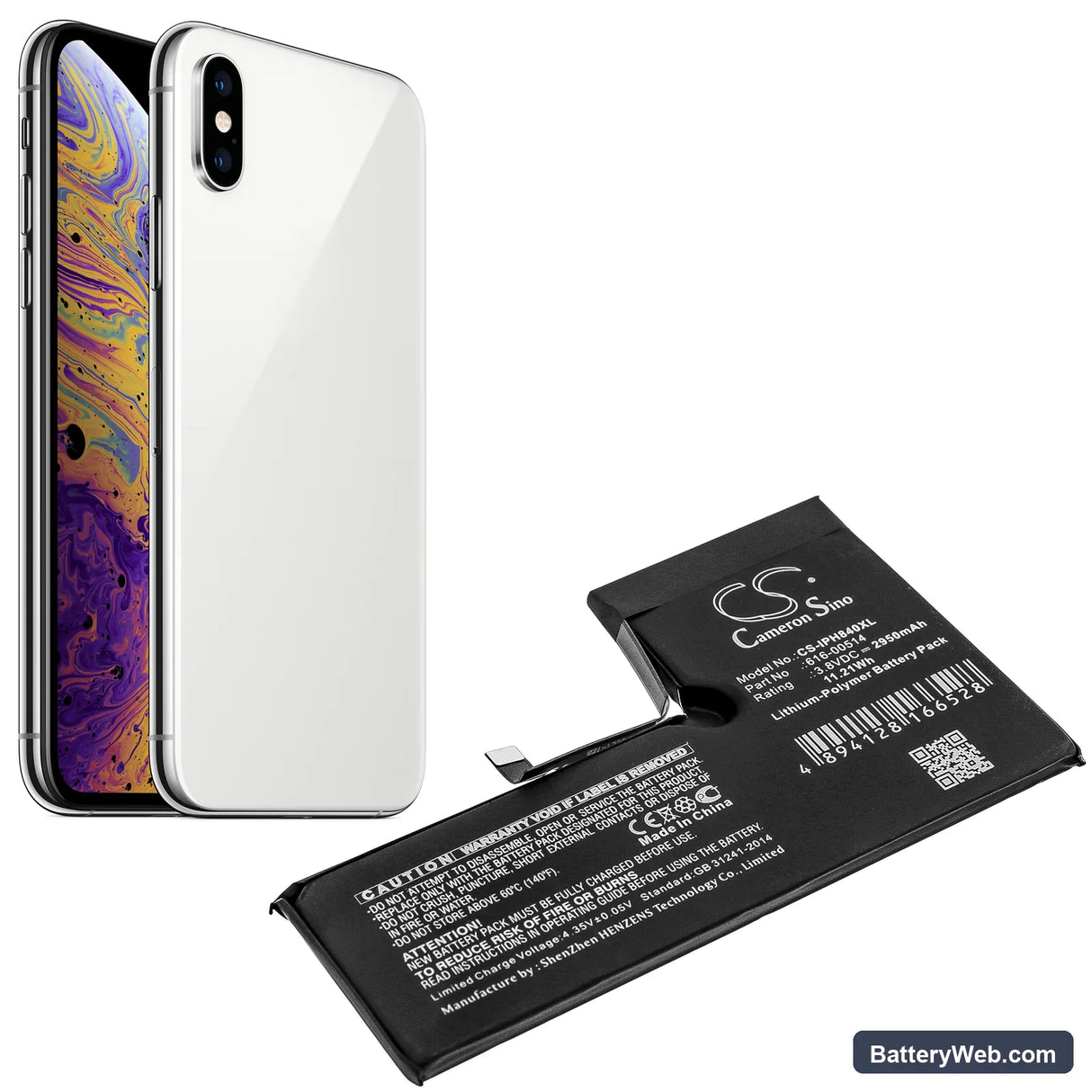 Apple iPhone Xs Replacement Battery, 3.8V, 2950mAh, Li-Polymer 5