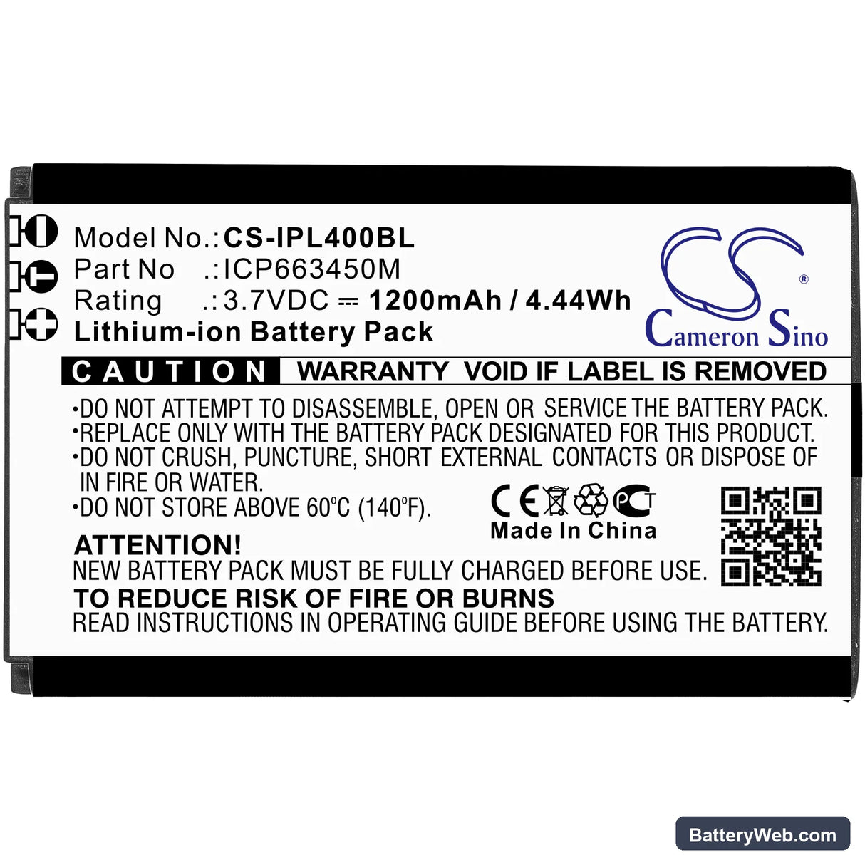 Infinite Peripherals Linea Pro 4 Replacement Battery, 3.7V, 1200mAh, Li-ion 3