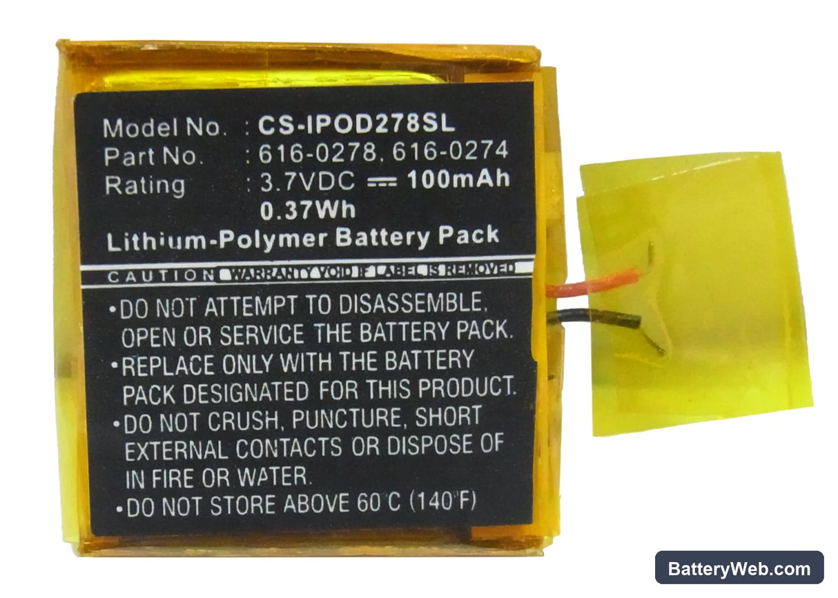 Apple iPOD Shuffle G2 1GB Replacement Battery, 3.7V, 100mAh, Li-Polymer 5