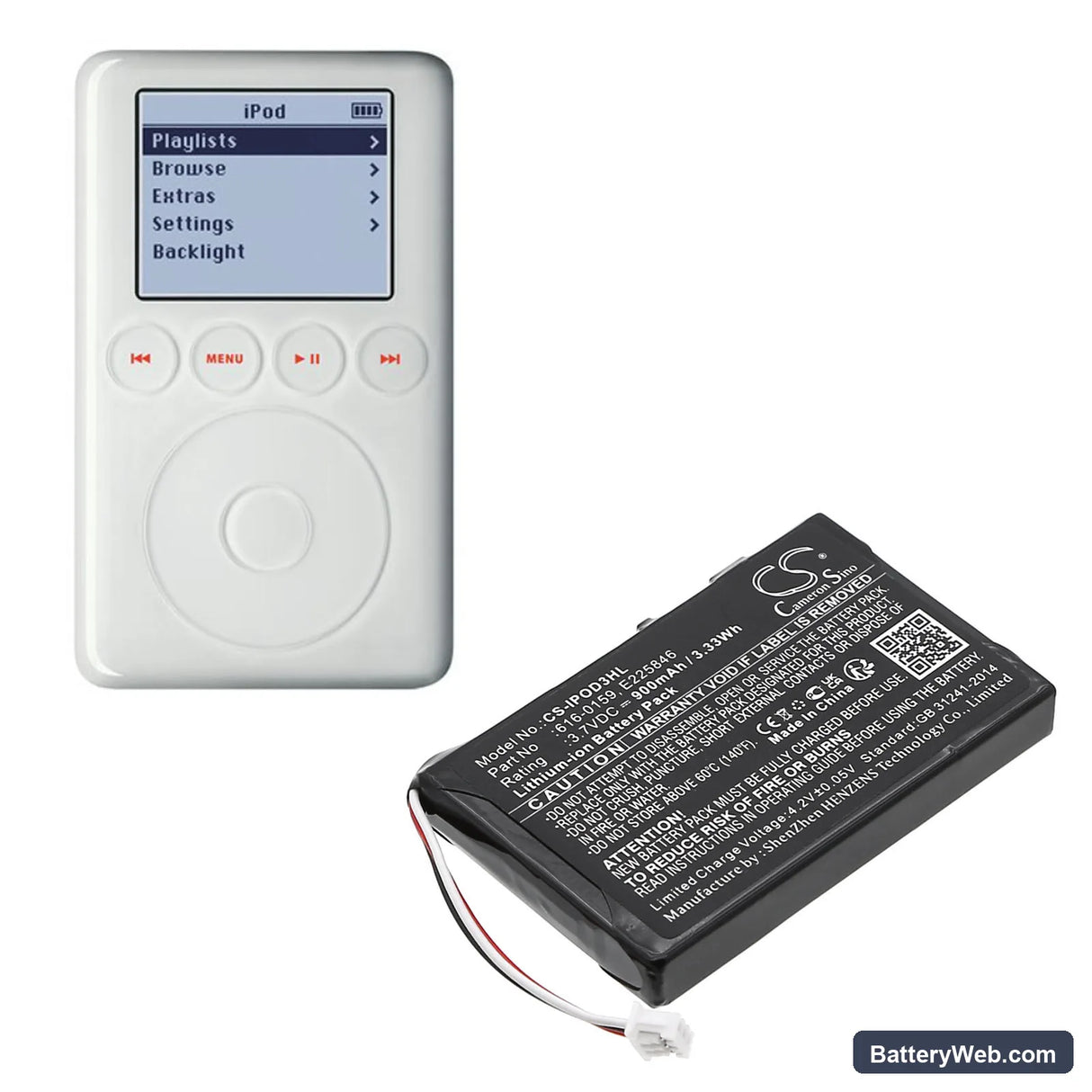Apple iPOD 3th Generation Replacement Battery, 3.7V, 900mAh, Li-ion 6