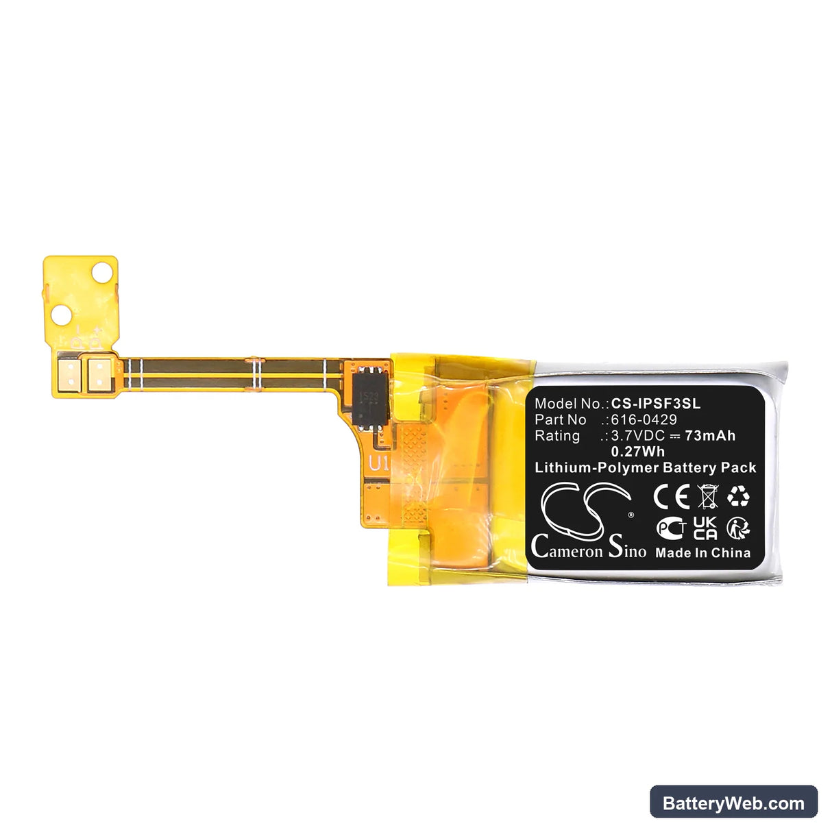 Apple iPOD ipod shuffle 3rd Replacement Battery, 3.7V, 73mAh, Li-Polymer 3