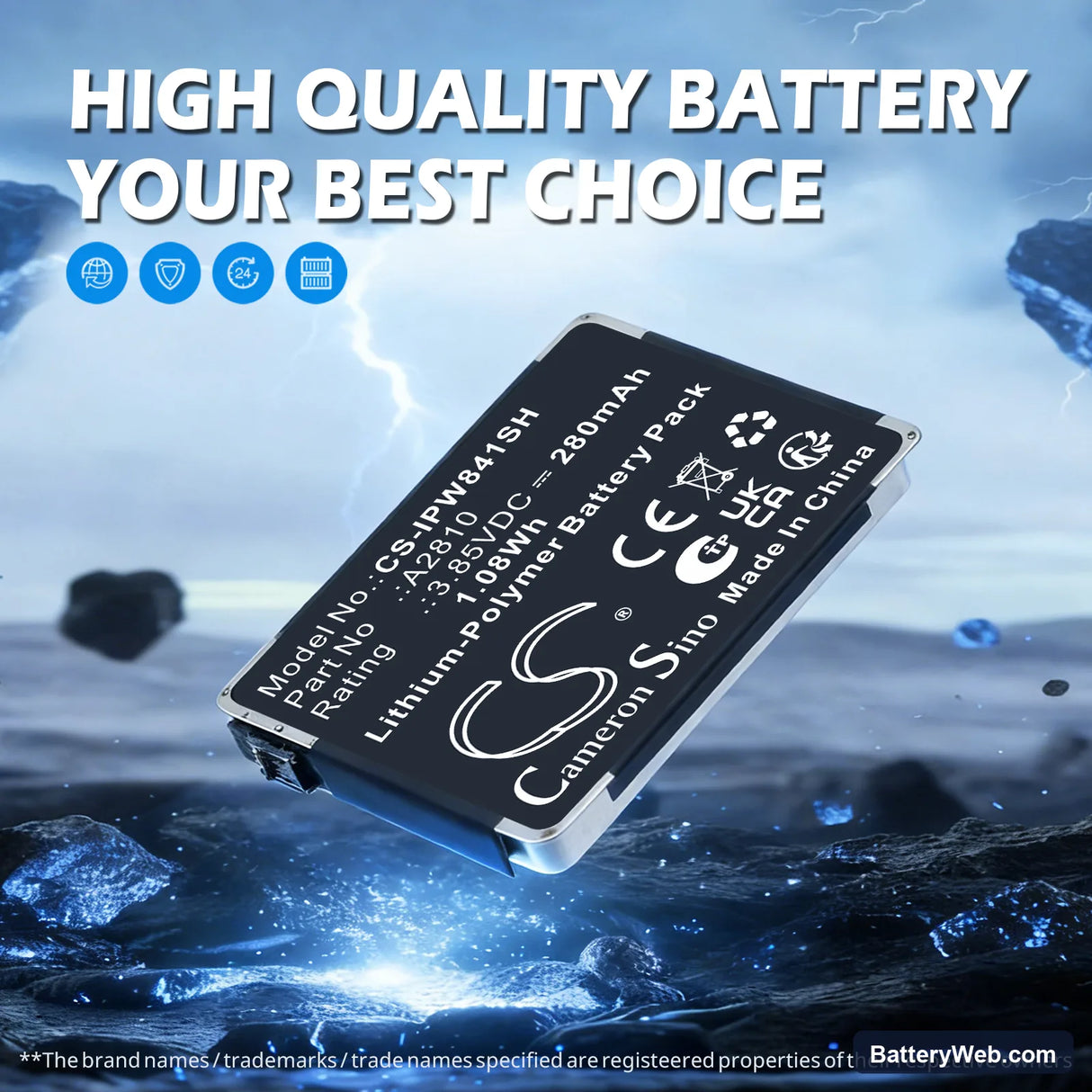 Apple A2770 Replacement Battery, 3.85V, 280mAh, Li-Polymer 7