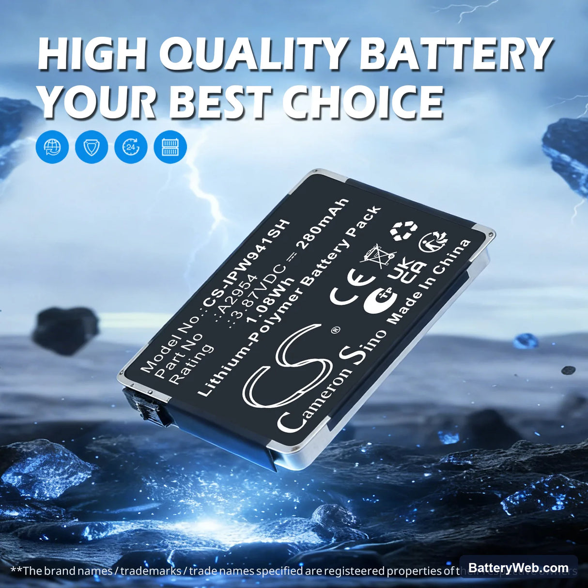 Apple MR913LL/A Replacement Battery, 3.87V, 280mAh, Li-Polymer 7