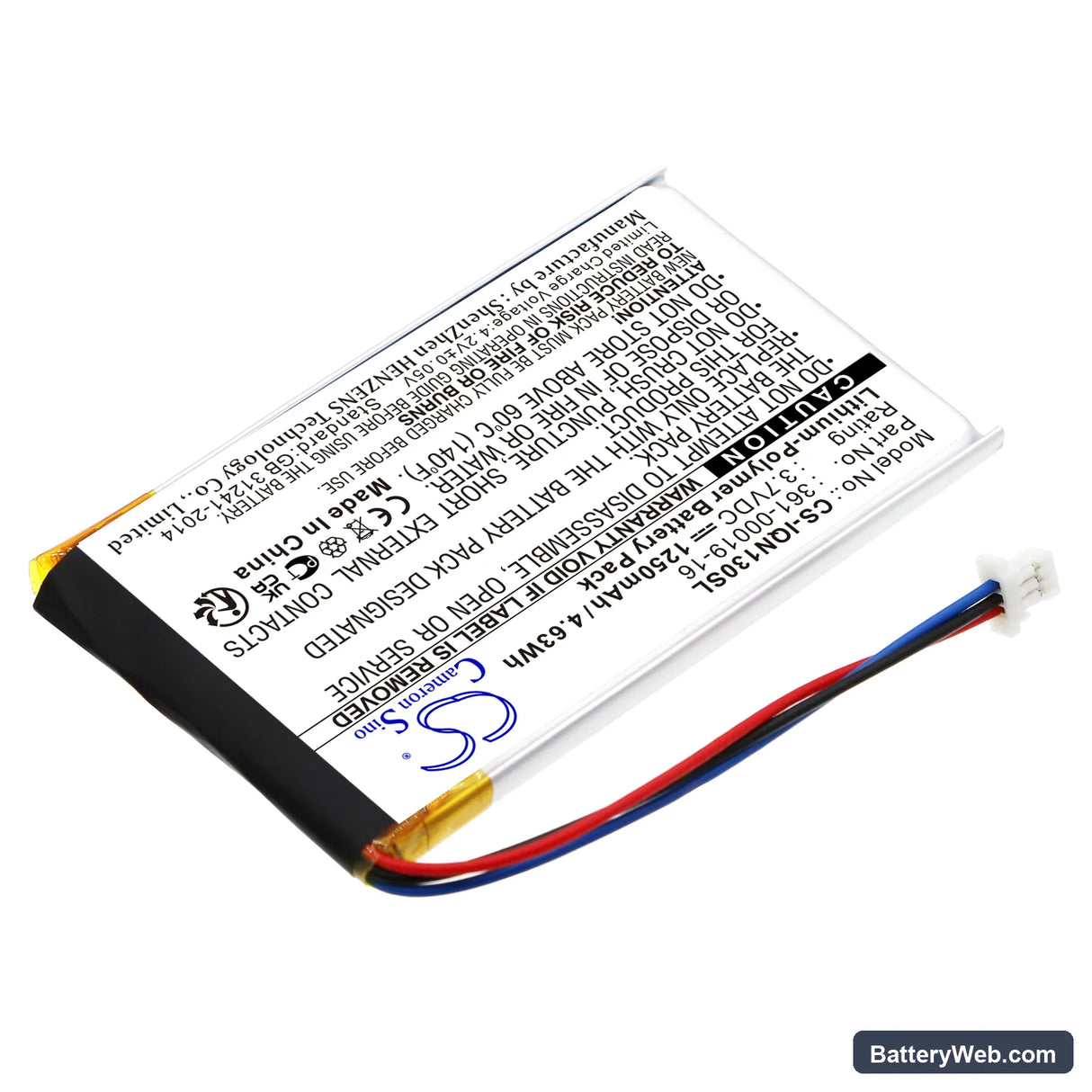 Garmin Nuvi 1300 Replacement Battery, 3.7V, 1250mAh, Li-Polymer 2