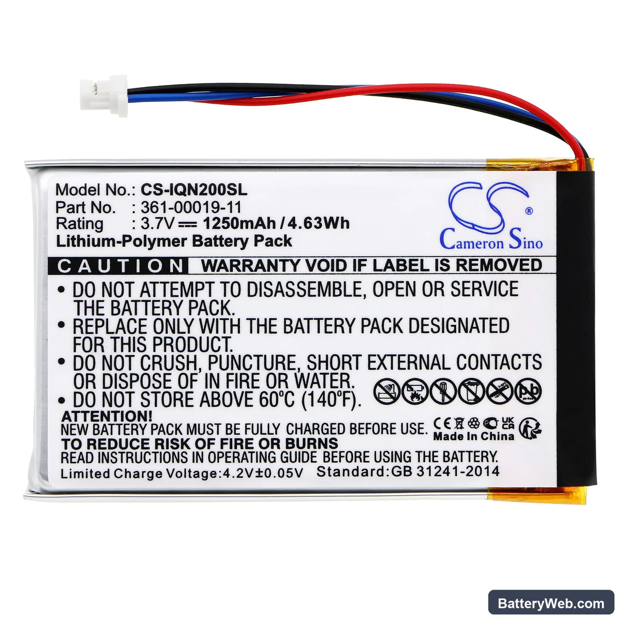 Garmin Nuvi 200 Replacement Battery, 3.7V, 1250mAh, Li-Polymer 3