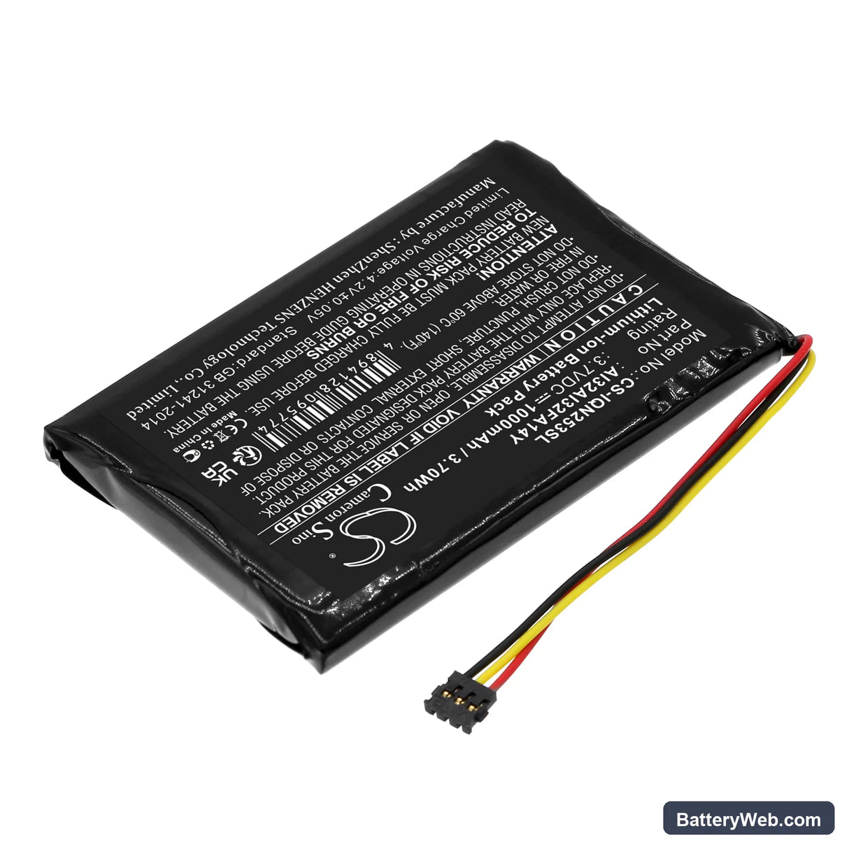 Garmin Nuvi 2539LM Replacement Battery, 3.7V, 1000mAh, Li-ion 2