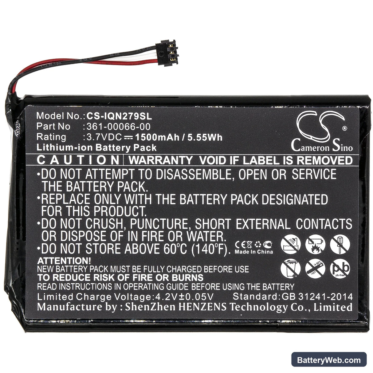 Garmin Nuvi 2797 Replacement Battery, 3.7V, 1500mAh, Li-ion 3