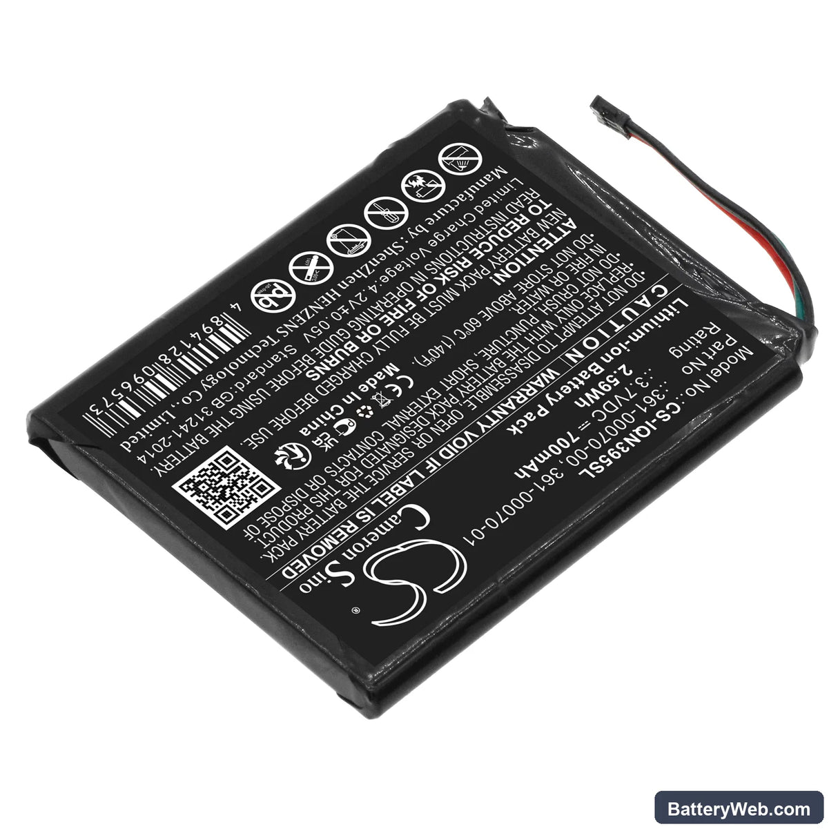 Garmin 3597LMT Replacement Battery, 3.7V, 700mAh, Li-ion 2
