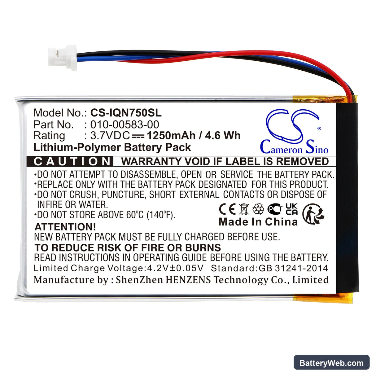 Garmin Nuvi 750 Replacement Battery, 3.7V, 1250mAh, Li-Polymer 3