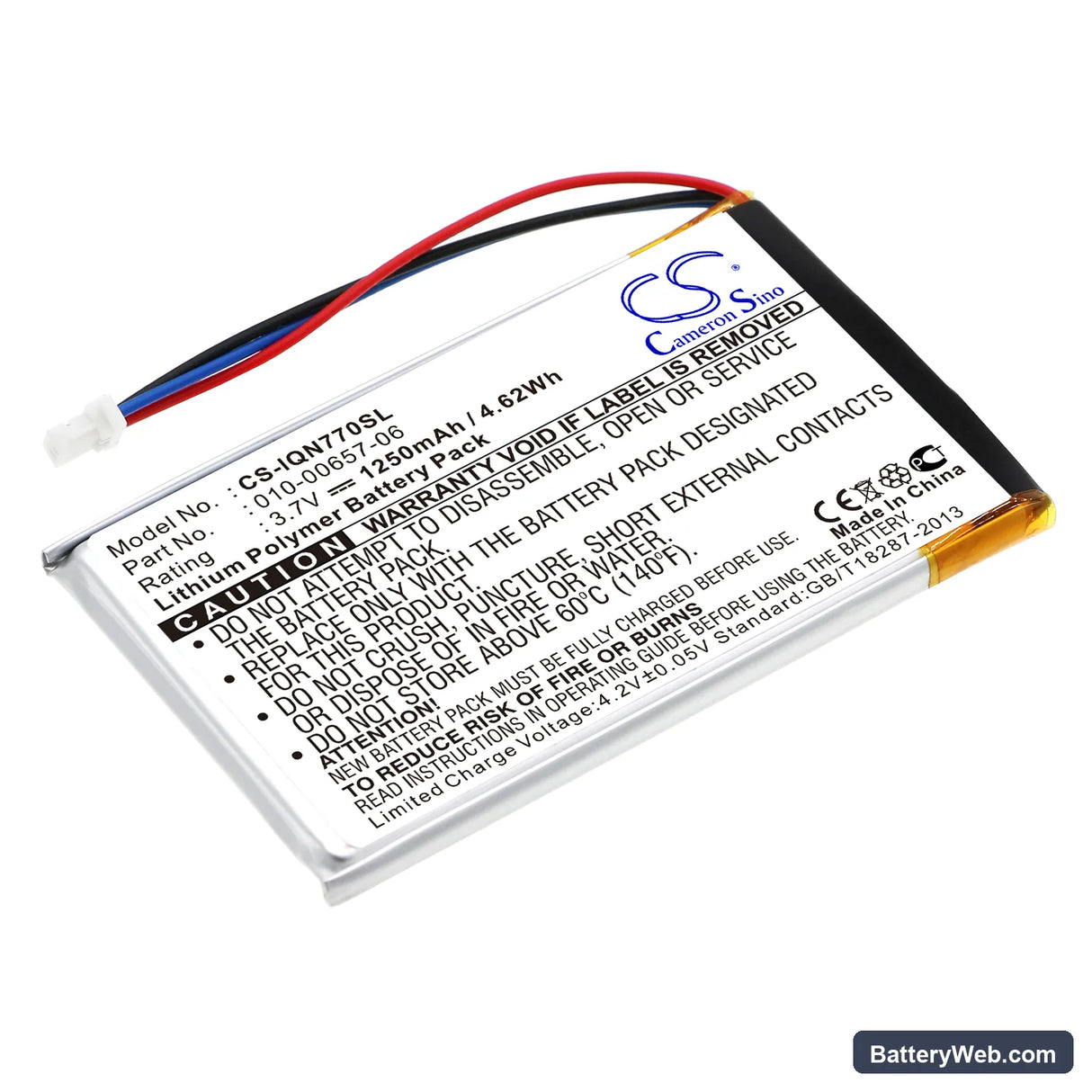 Garmin Nuvi 770 Replacement Battery, 3.7V, 1250mAh, Li-Polymer 1