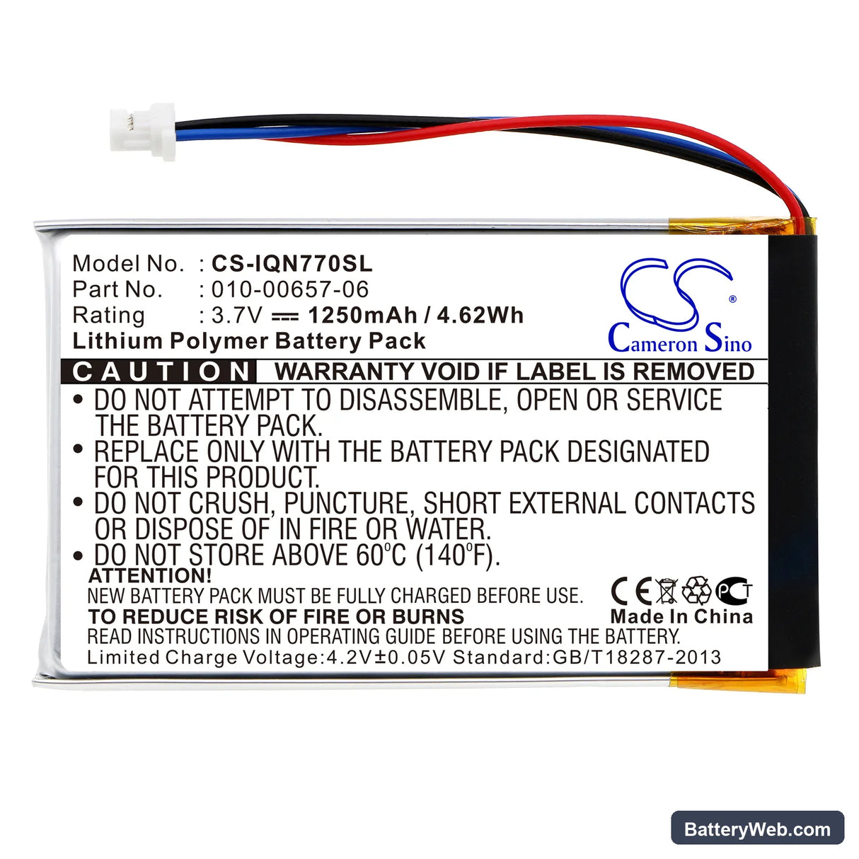 Garmin Nuvi 770 Replacement Battery, 3.7V, 1250mAh, Li-Polymer 3