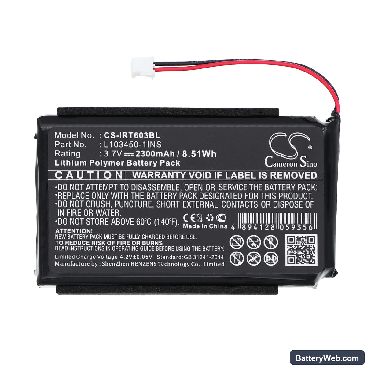 Intermec 600 Replacement Battery, 3.7V, 2300mAh, Li-Polymer 3