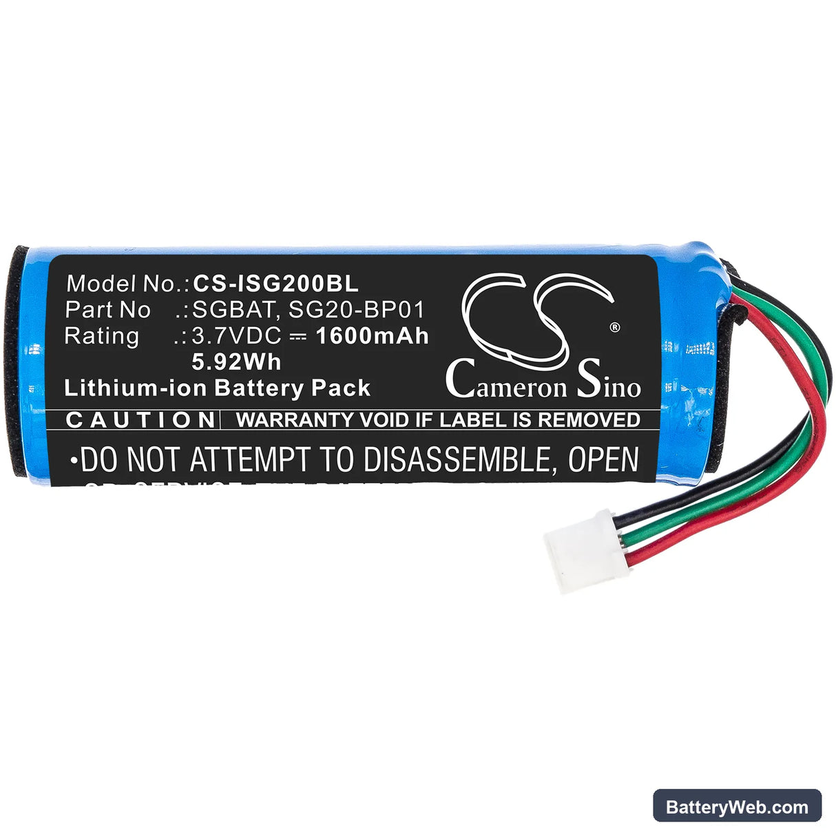 Honeywell SG20 Replacement Battery, 3.7V, 1600mAh, Li-ion 3