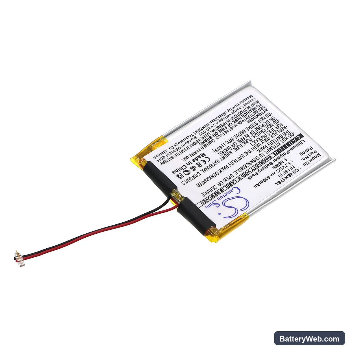 Insignia NS-4V17 Replacement Battery, 3.7V, 450mAh, Li-Polymer 2