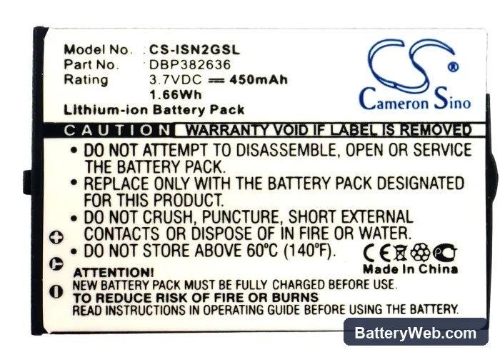 Insignia NS-DA1G Replacement Battery, 3.7V, 450mAh, Li-ion 5