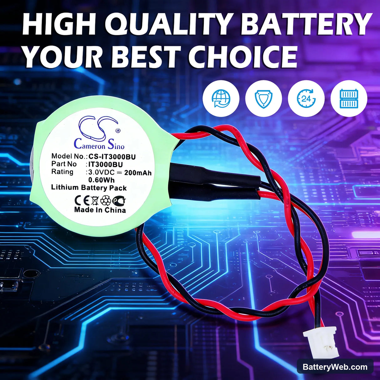 Casio IT3000 Replacement Battery, 3V, 200mAh, Lithium 6