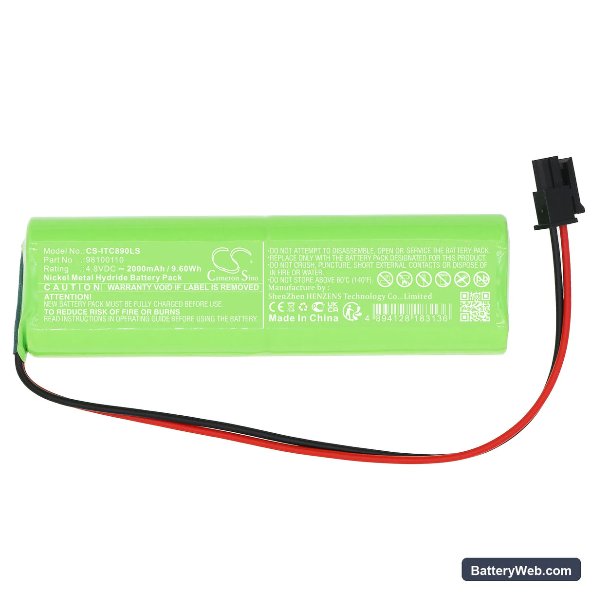 Inotec 890021 Replacement Battery, 4.8V, 2000mAh, Ni-MH 3