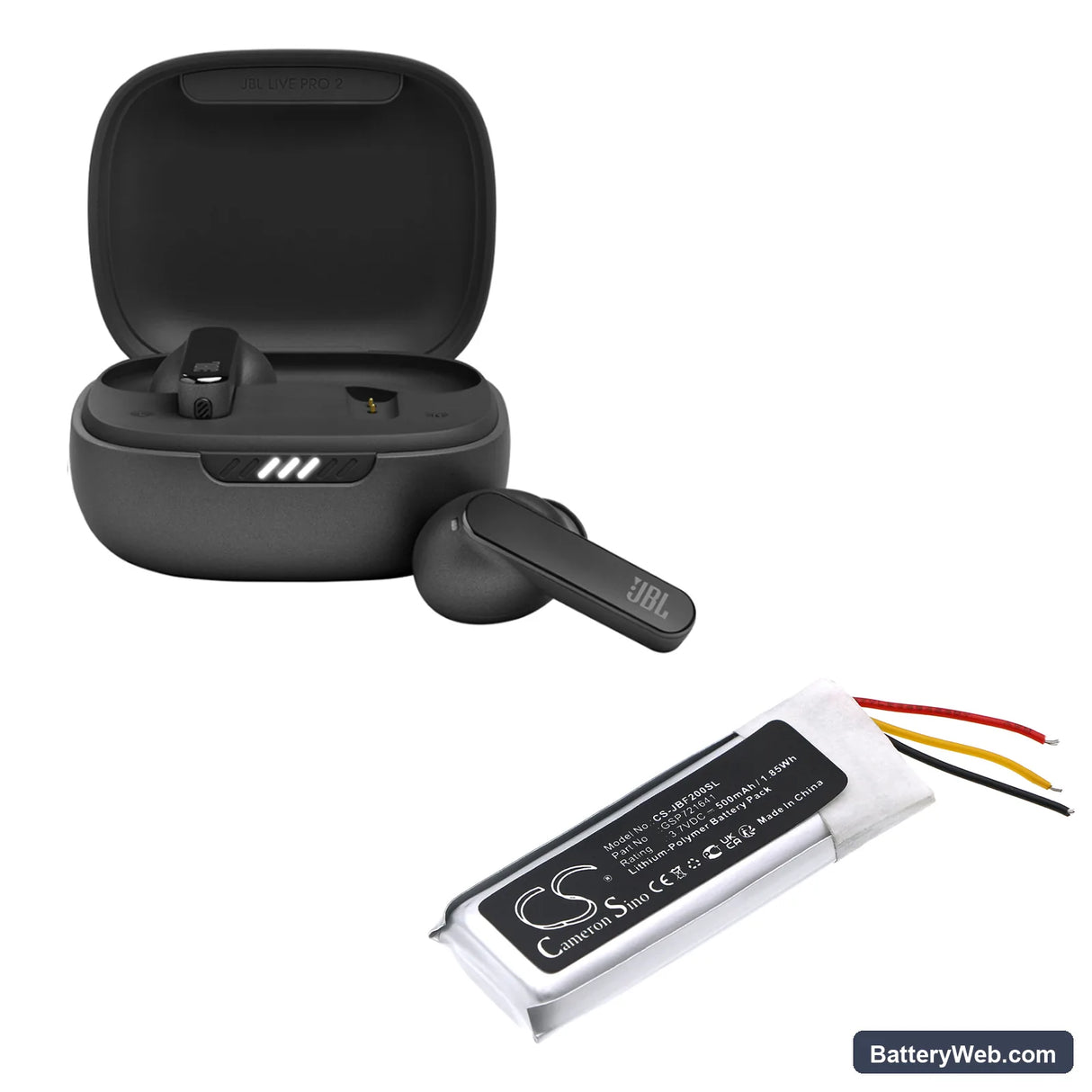 JBL Live Pro 2 Charging Case Replacement Battery, 3.7V, 500mAh, Li-Polymer 5