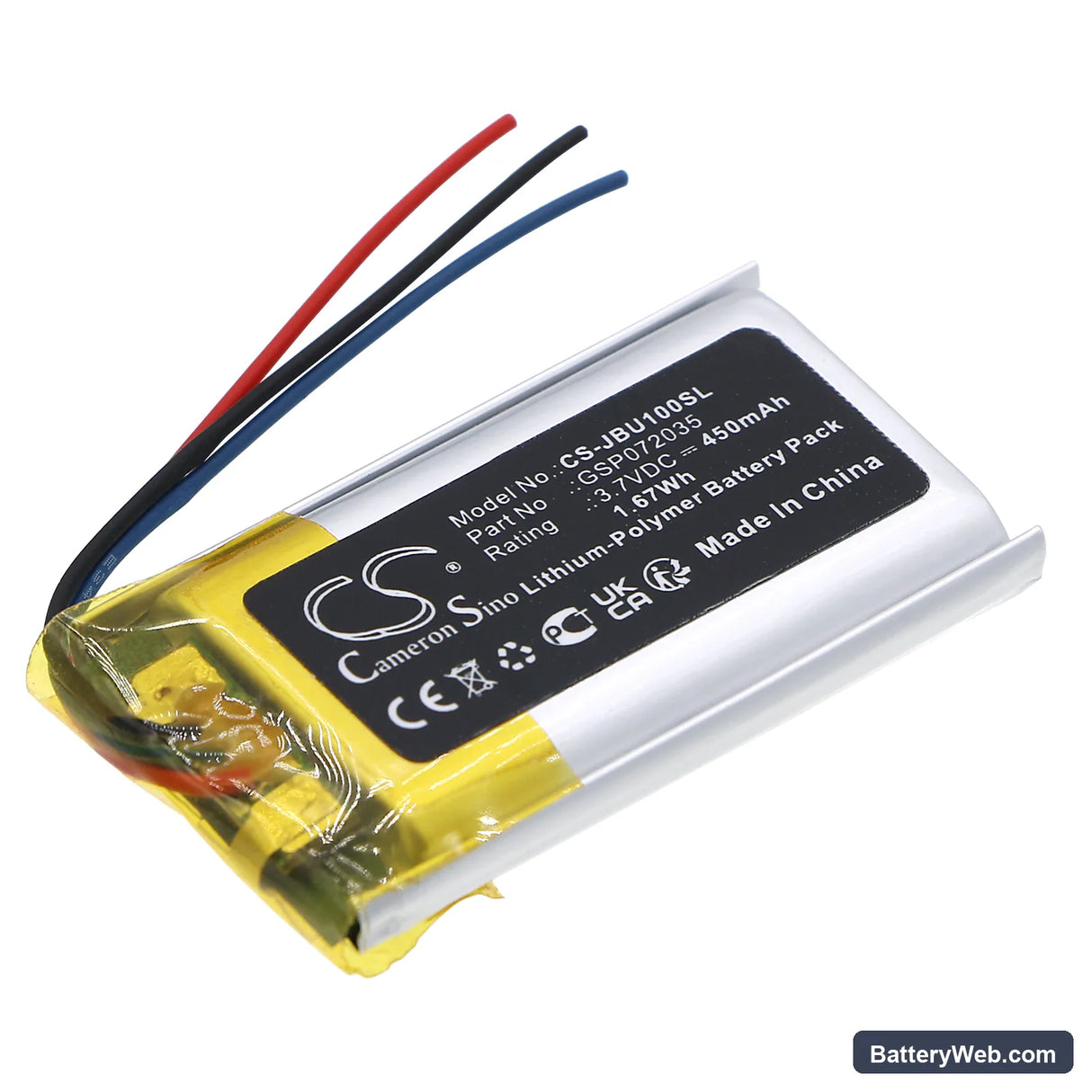JBL UA SPORT Replacement Battery, 3.7V, 450mAh, Li-Polymer 1