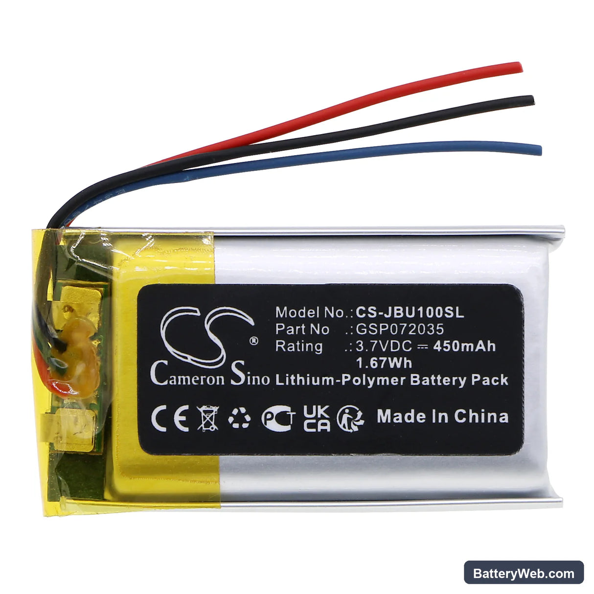 JBL UA SPORT Replacement Battery, 3.7V, 450mAh, Li-Polymer 3