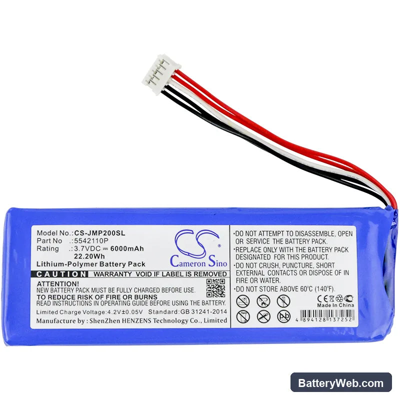 JBL Pulse 2 Replacement Battery, 3.7V, 6000mAh, Li-Polymer 3