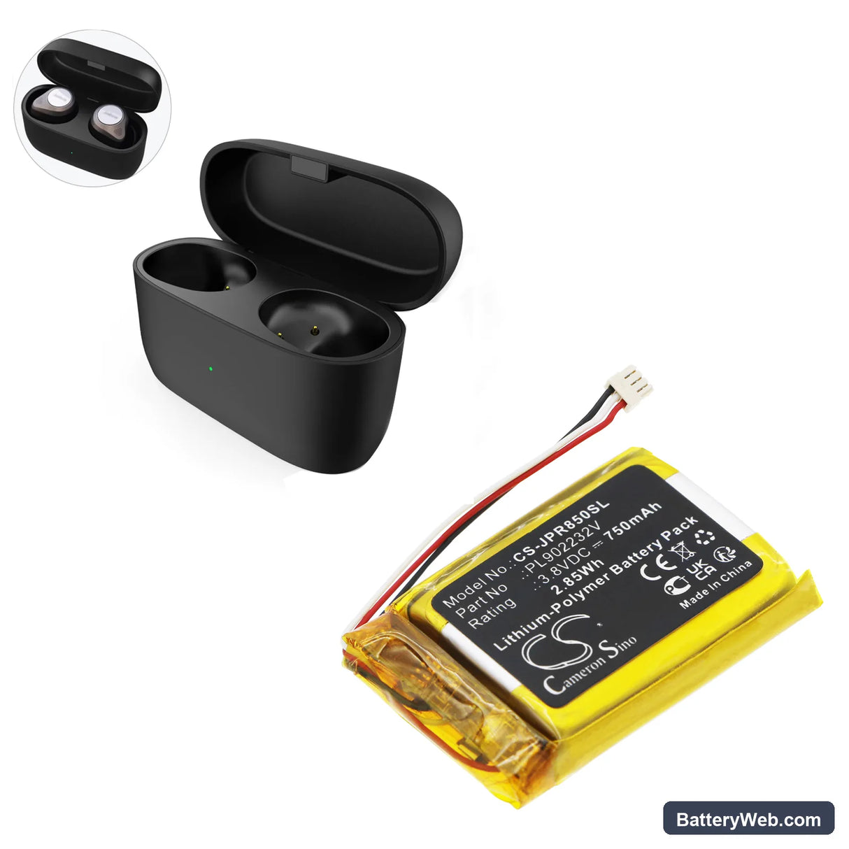 Jabra Elite 85t Charging Case Replacement Battery, 3.8V, 750mAh, Li-Polymer 6