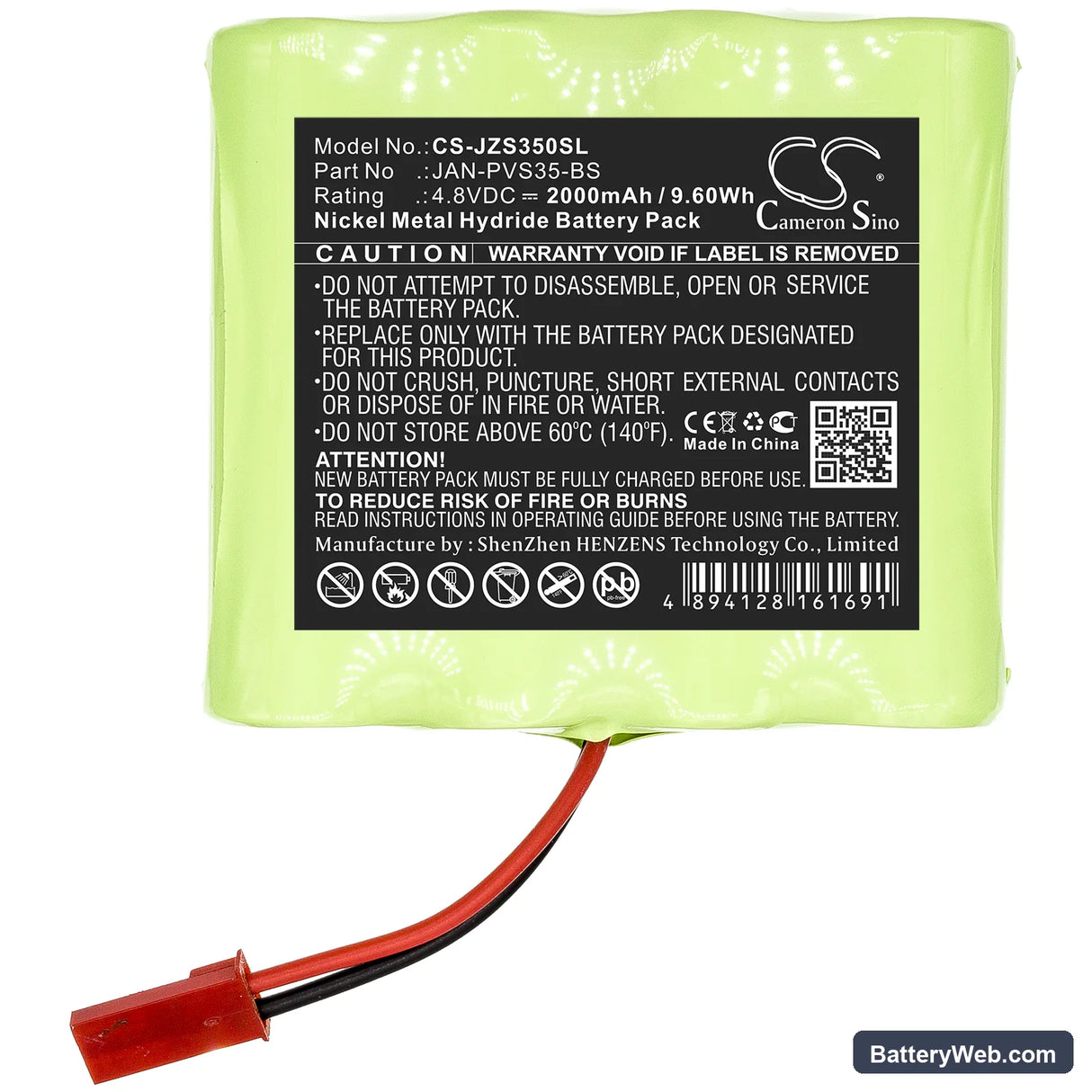 Jandy Zodiac S35 Remote Replacement Battery, 4.8V, 2000mAh, Ni-MH 3