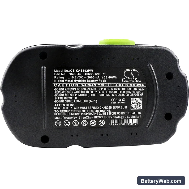 Kawasaki 19.2V Unisource Replacement Battery, 19.2V, 2000mAh, Ni-MH 5