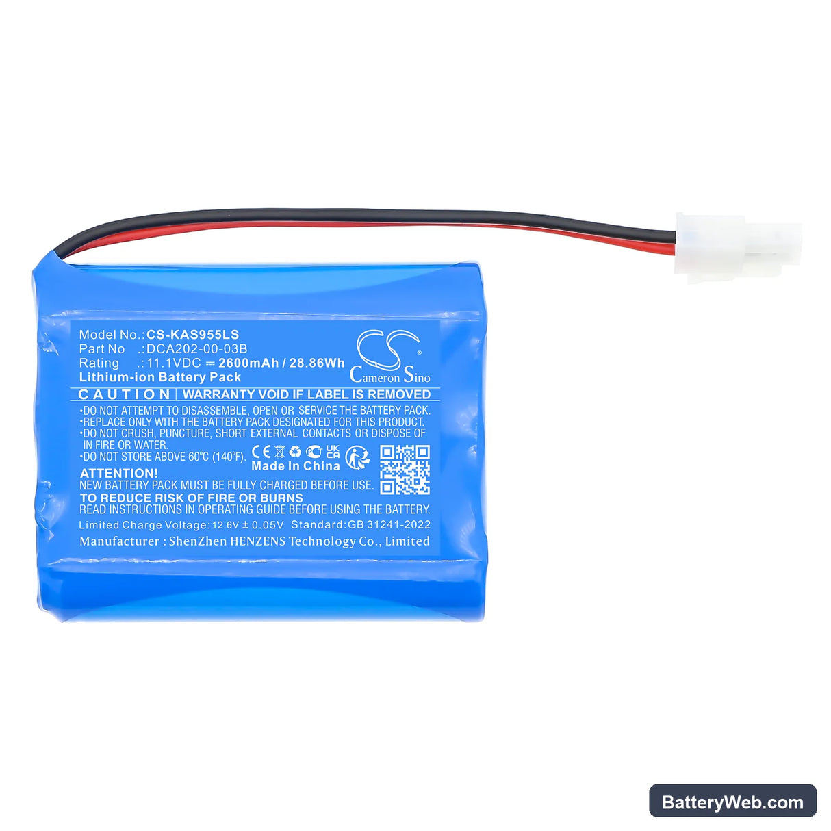 Kaiser 100940 Replacement Battery, 11.1V, 2600mAh, Li-ion 3