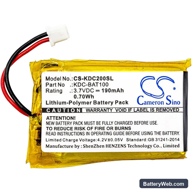 KOAMTAC KDC-100 Replacement Battery, 3.7V, 190mAh, Li-Polymer 3