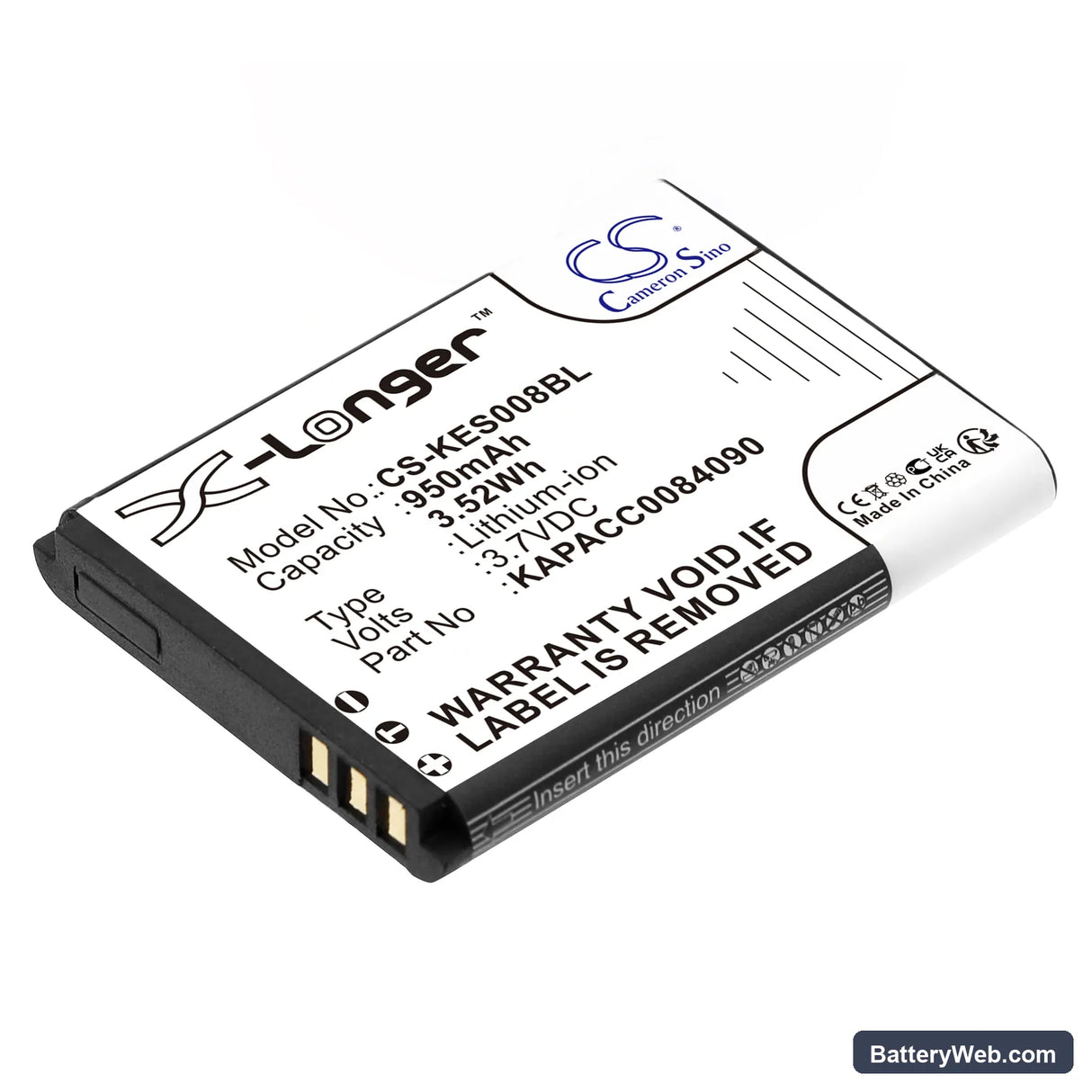 KAP ELSE eS-KAP-Ad VR Replacement Battery, 3.7V, 950mAh, Li-ion 1