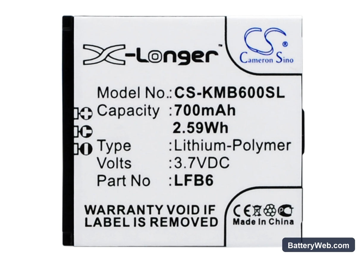 KAZAM Life B6 Replacement Battery, 3.7V, 700mAh, Li-ion 1
