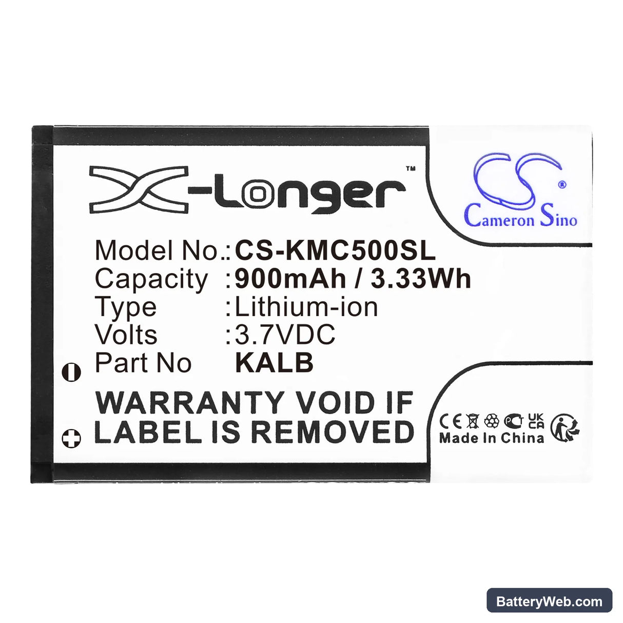 KAZAM Life B2 Replacement Battery, 3.7V, 900mAh, Li-ion 3