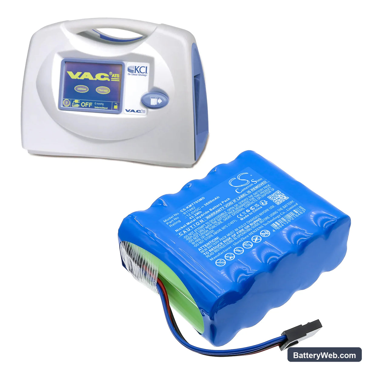 KCI ATS Therapy Replacement Battery, 12V, 3600mAh, Ni-MH 6