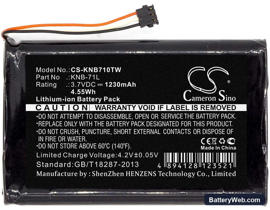 Kenwood PKT-23 Replacement Battery, 3.7V, 1230mAh, Li-ion 3
