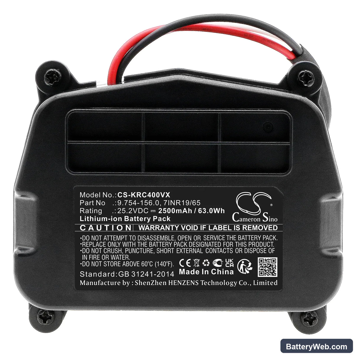 Karcher VC4 Replacement Battery, 25.2V, 2500mAh, Li-ion 3