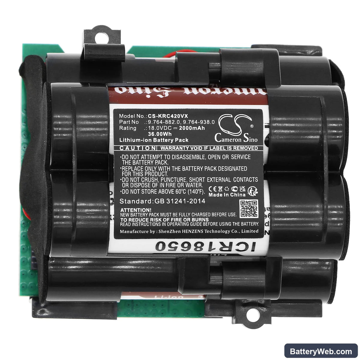 Karcher VC 4i Replacement Battery, 18V, 2000mAh, Li-ion 5