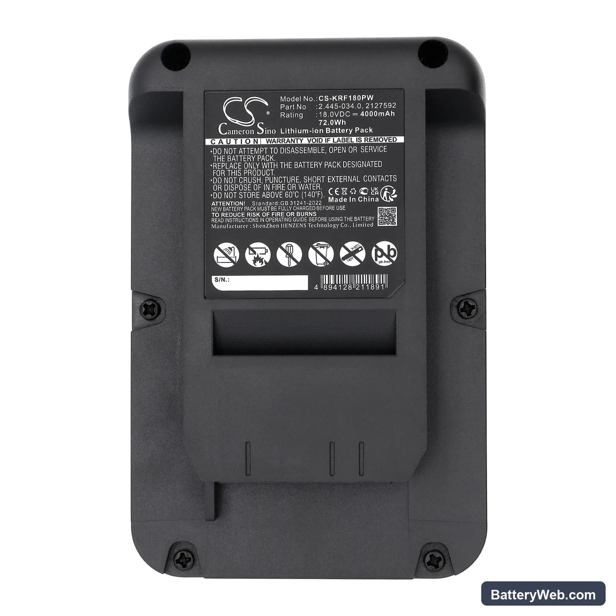 Karcher 14442420 Replacement Battery, 18V, 4000mAh, Li-ion 5