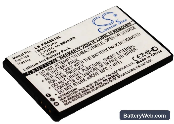 Sanyo IS01 Replacement Battery, 3.7V, 650mAh, Li-ion 1