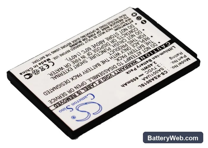 Sanyo IS01 Replacement Battery, 3.7V, 650mAh, Li-ion 2