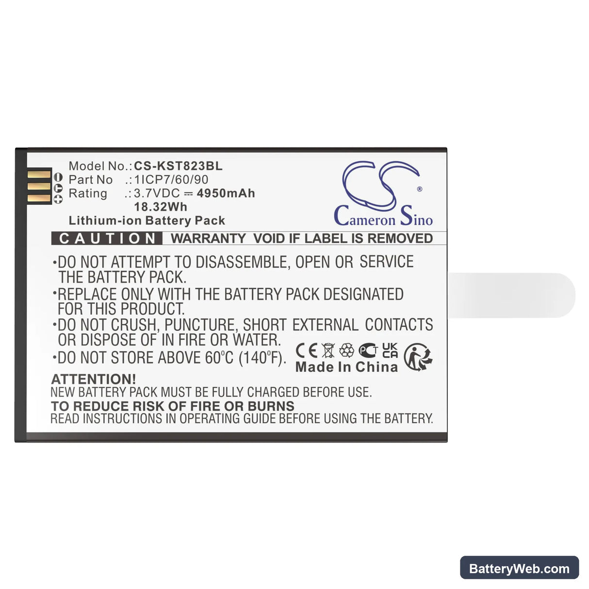 Szzt KS8223 Replacement Battery, 3.7V, 4950mAh, Li-ion 5