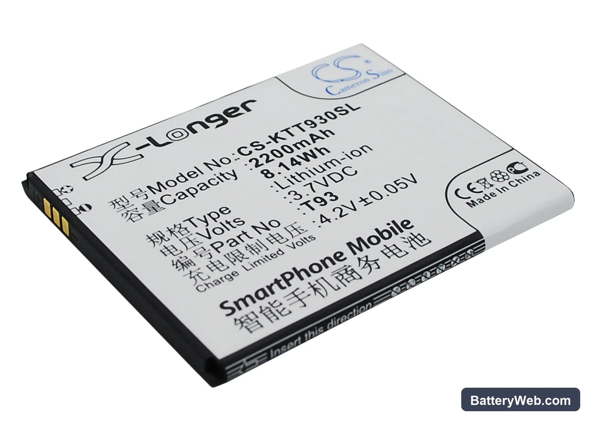 K-Touch T93 Replacement Battery, 3.7V, 2200mAh, Li-ion 3