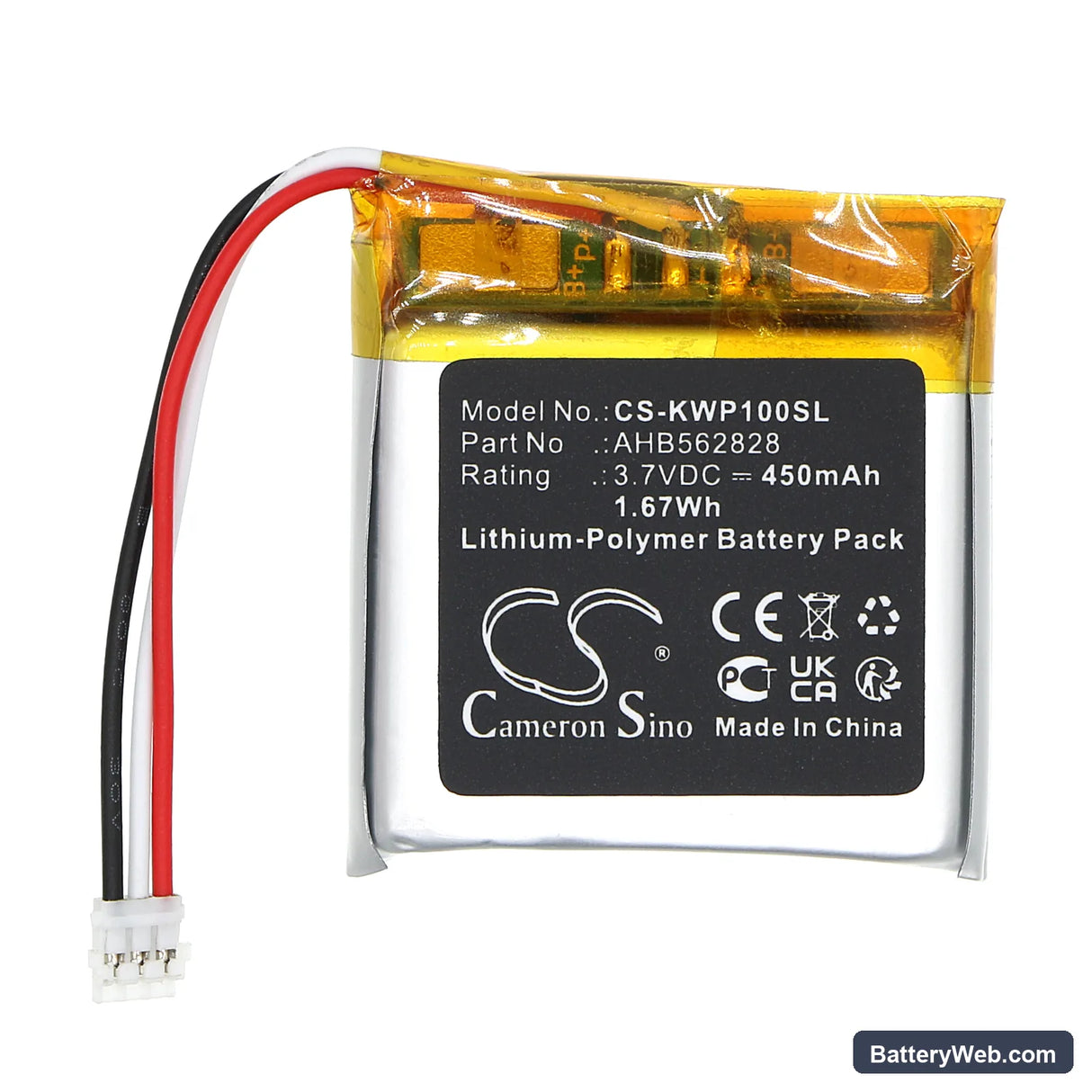 Kidz Watch Pro Replacement Battery, 3.7V, 450mAh, Li-Polymer 3