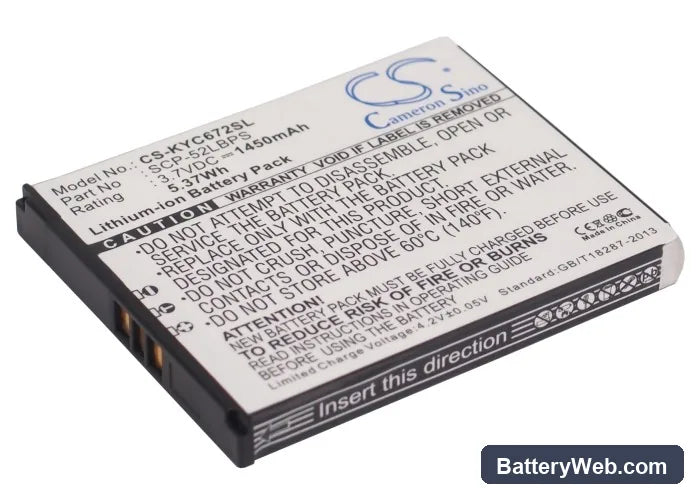 Kyocera Hydro XTRM Replacement Battery, 3.7V, 1450mAh, Li-ion 1