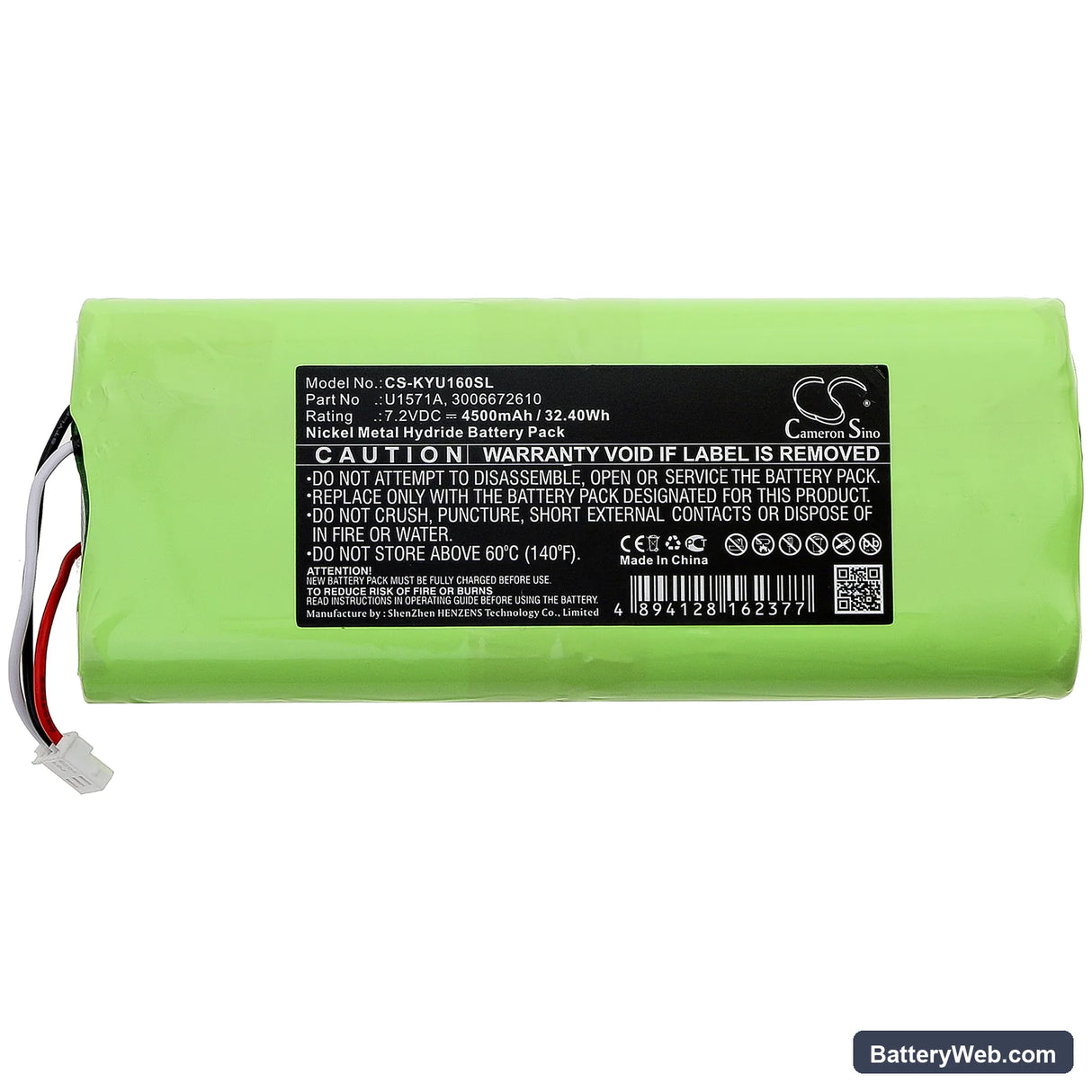 Keysight U1600 Replacement Battery, 7.2V, 4500mAh, Ni-MH 3