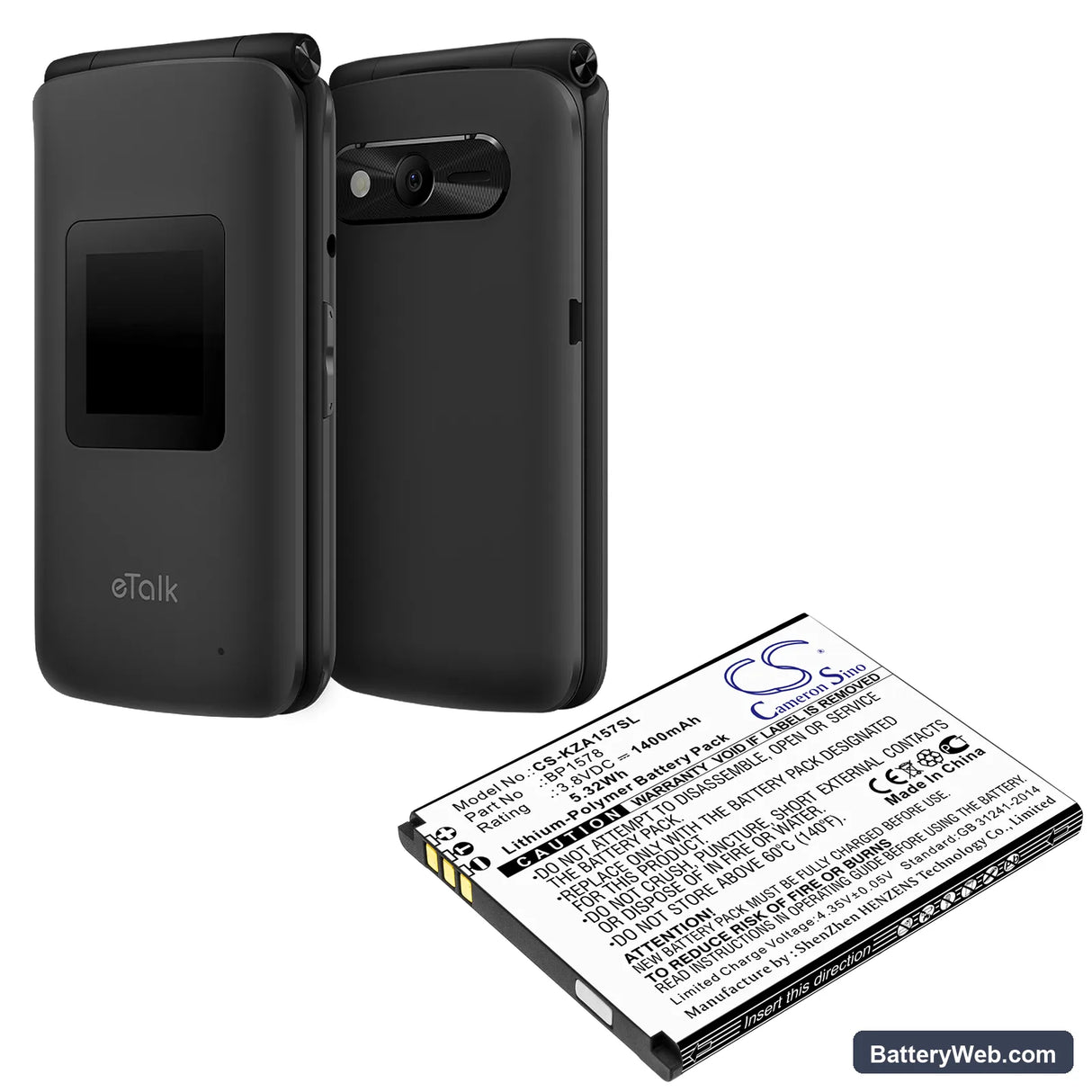 Kazuna eTalk 4G Replacement Battery, 3.8V, 1400mAh, Li-Polymer 4