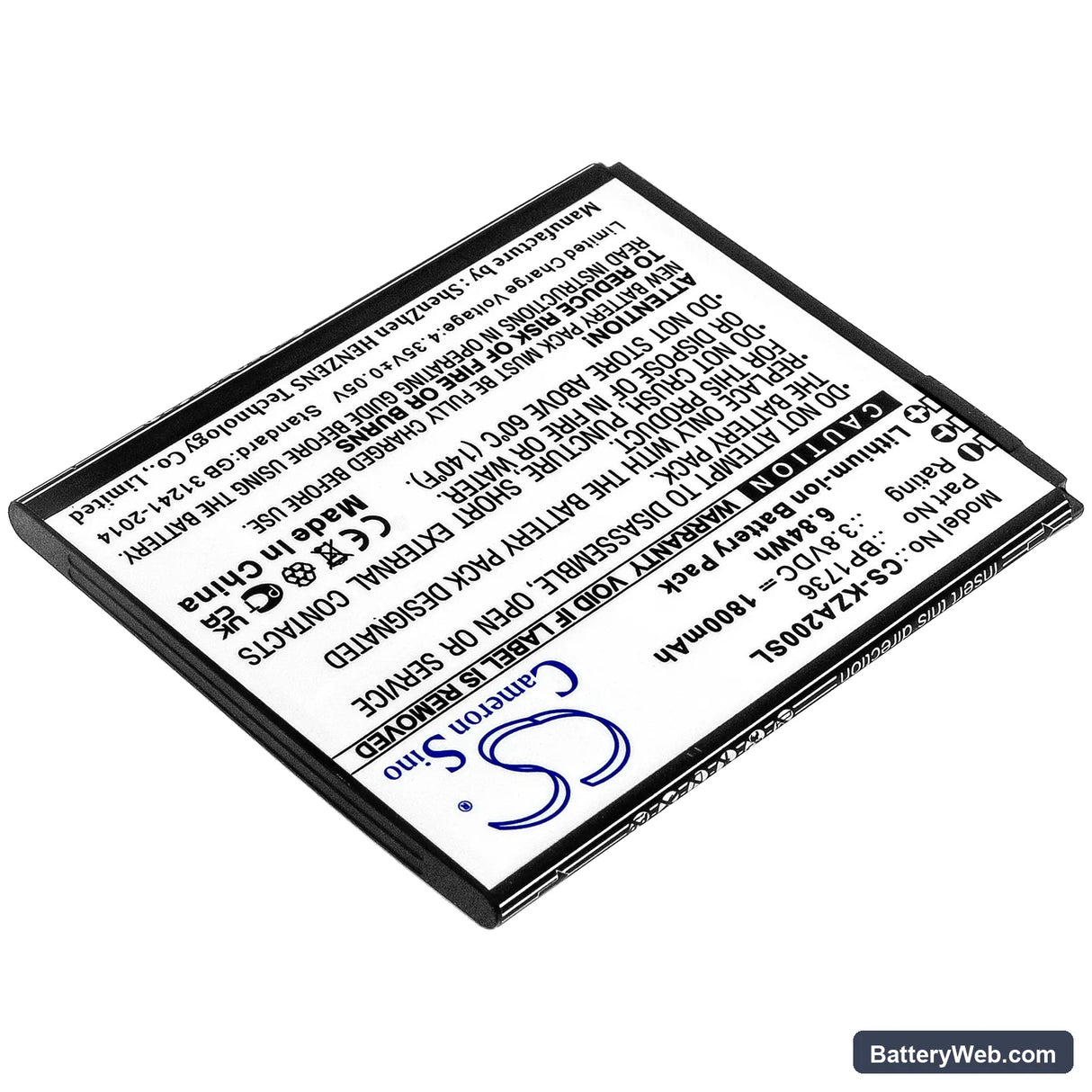Kazuna eTalk MYFLIX Replacement Battery, 3.8V, 1800mAh, Li-ion 2