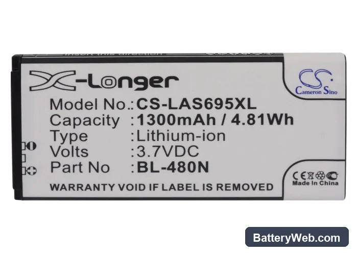 LG Optimus M+ Replacement Battery, 3.7V, 1300mAh, Li-ion 5