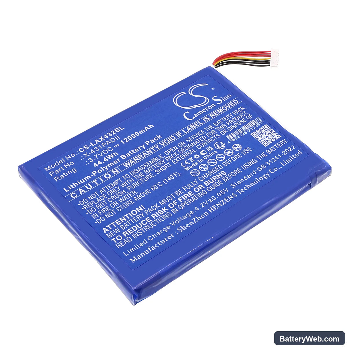 Launch Diagnostic Scanner X431 Pad 2 Replacement Battery, 3.7V, 12000mAh, Li-Polymer 1