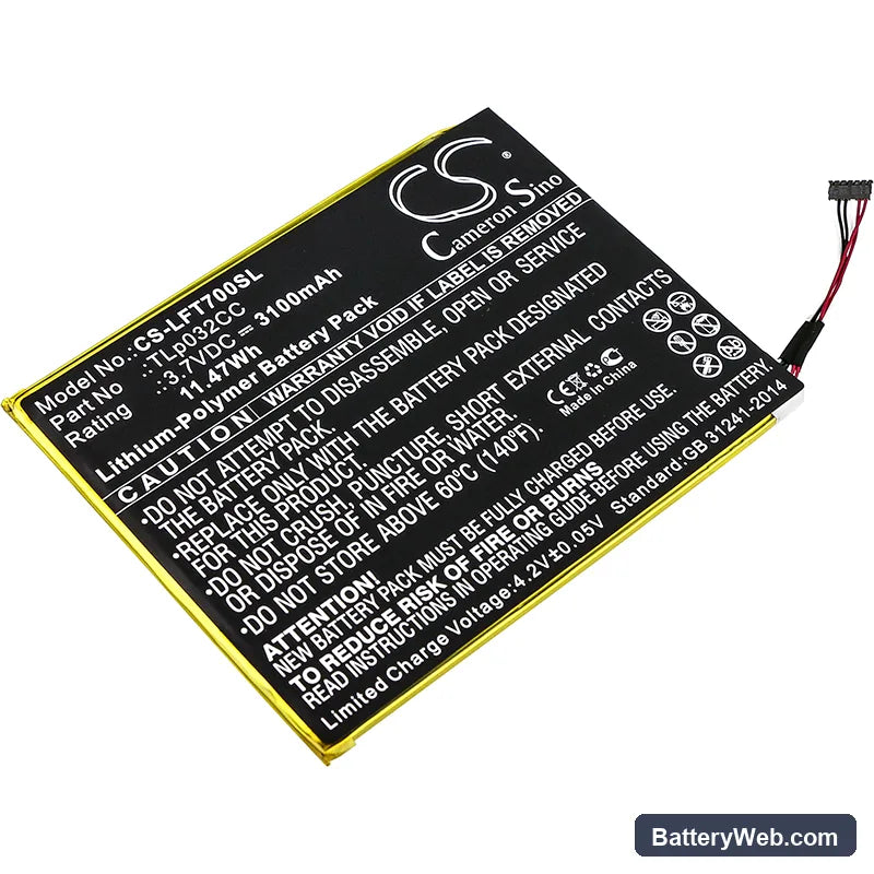 Alcatel One Touch Pixi 8 8.0 3G Replacement Battery, 3.7V, 3100mAh, Li-Polymer 1